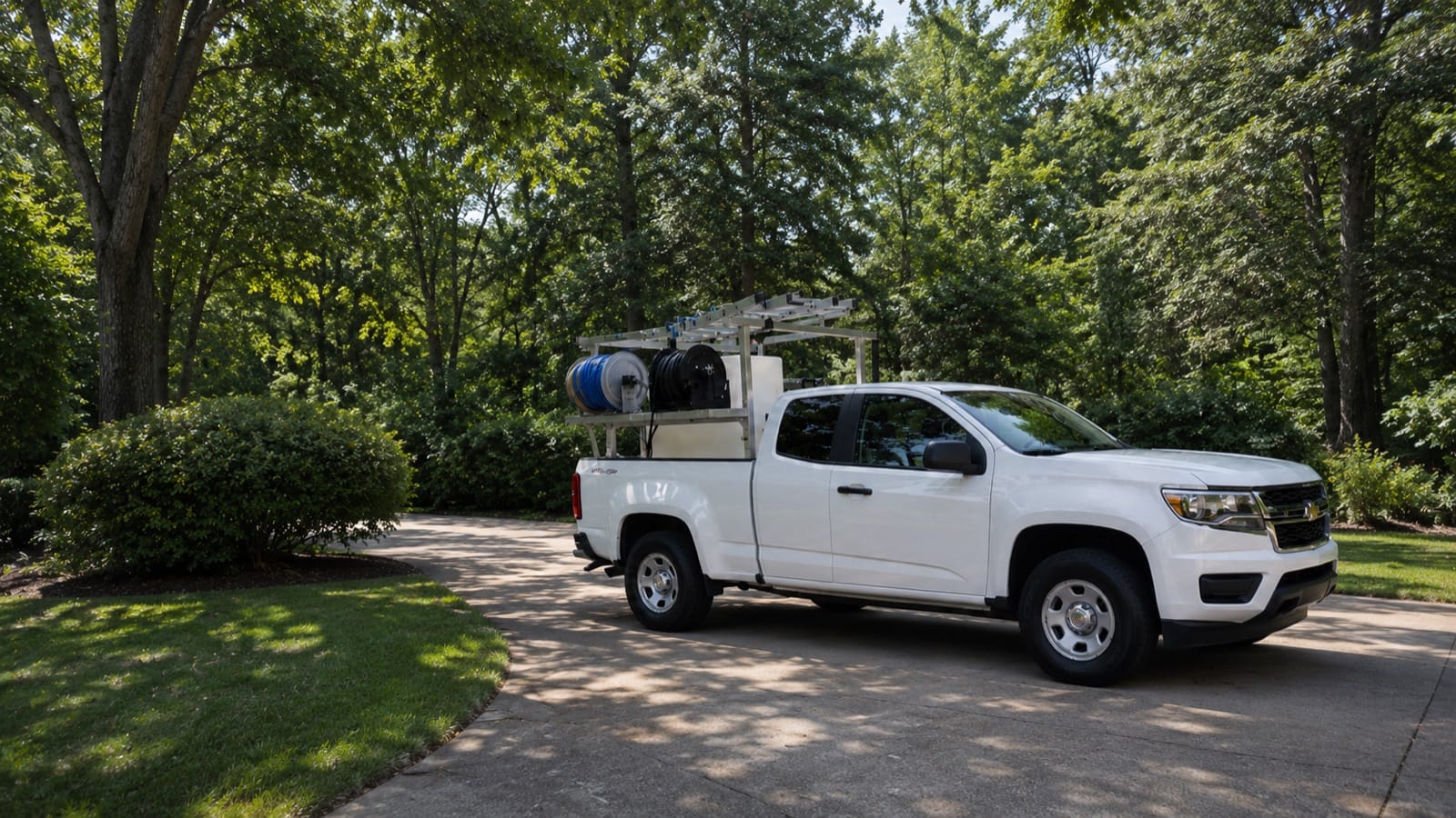 We Wash Whatever service truck equipped for pressure washing and window cleaning
